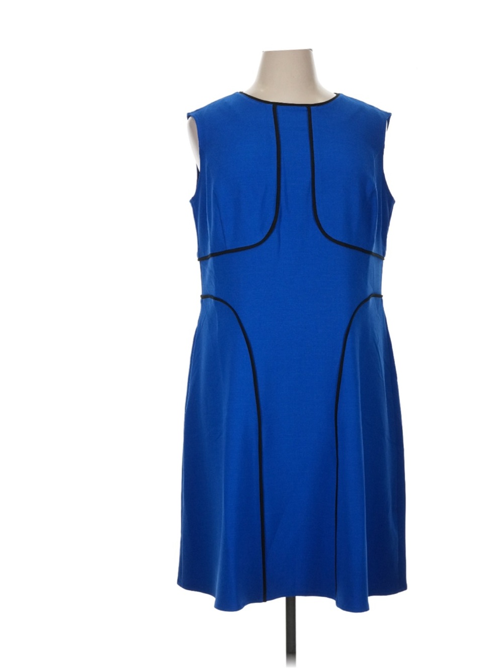 London Style Collection dress woman Sz 16W blue black trim office meeting preppy